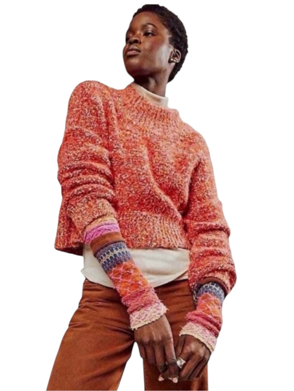 Free People Stardust Crop Sweater Red Pink Textured Pullover S NWOT - Picture 8 of 16